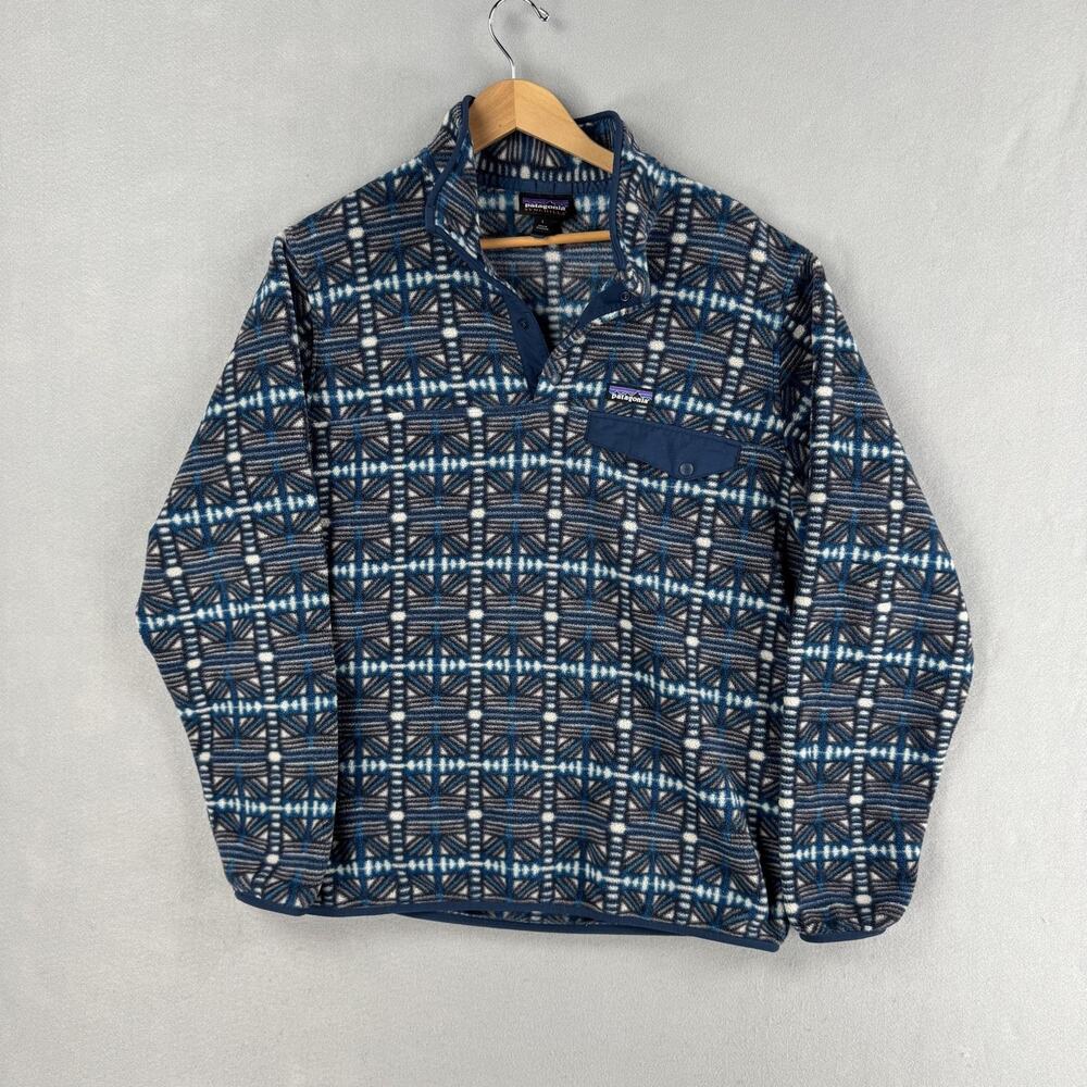 Patagonia Synchilla Jacket Mens Large Blue Geometric Fleece Pullover Outdoor